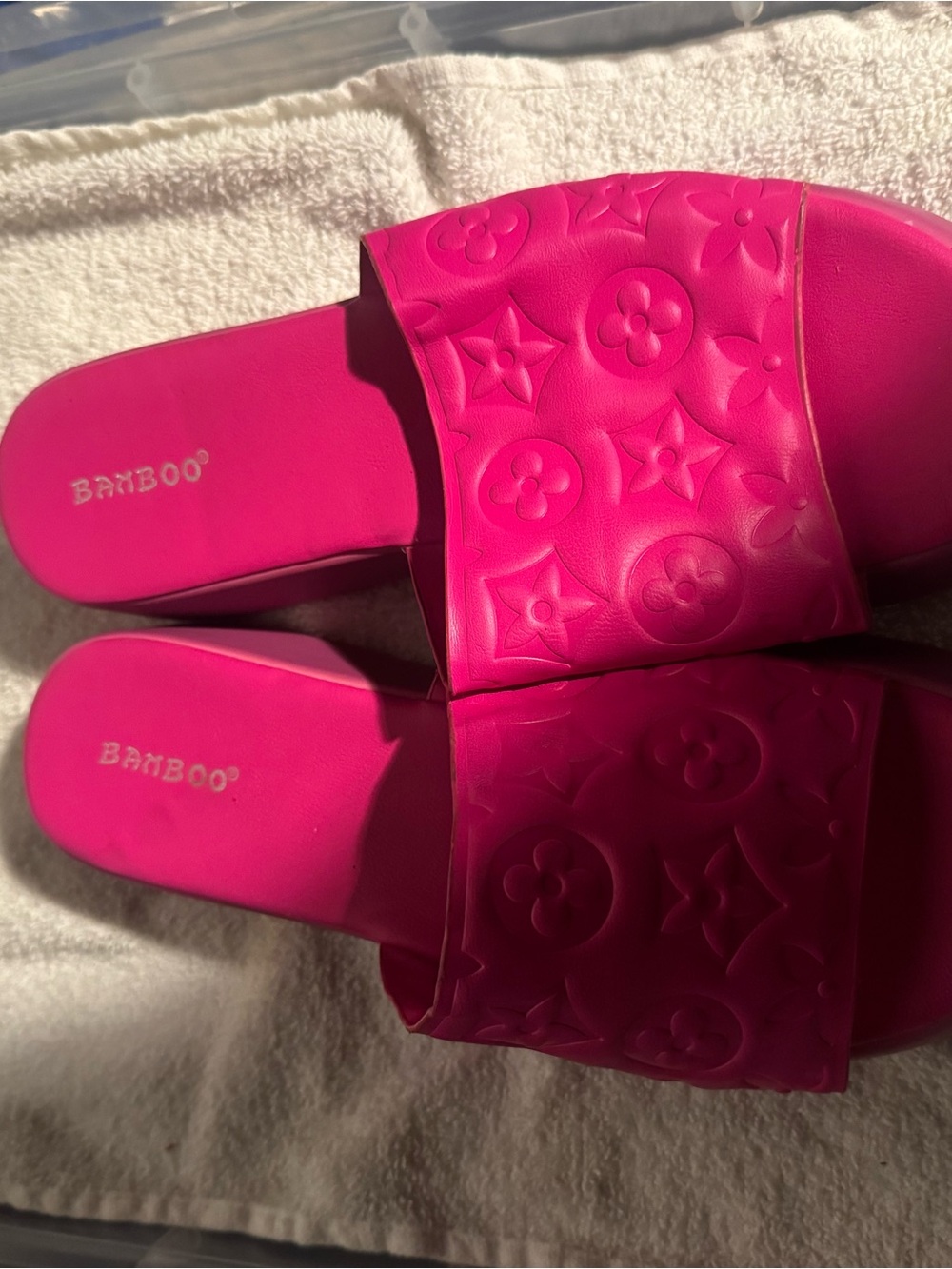 BAMBOO Hot Pink Embossed Slide Sandals